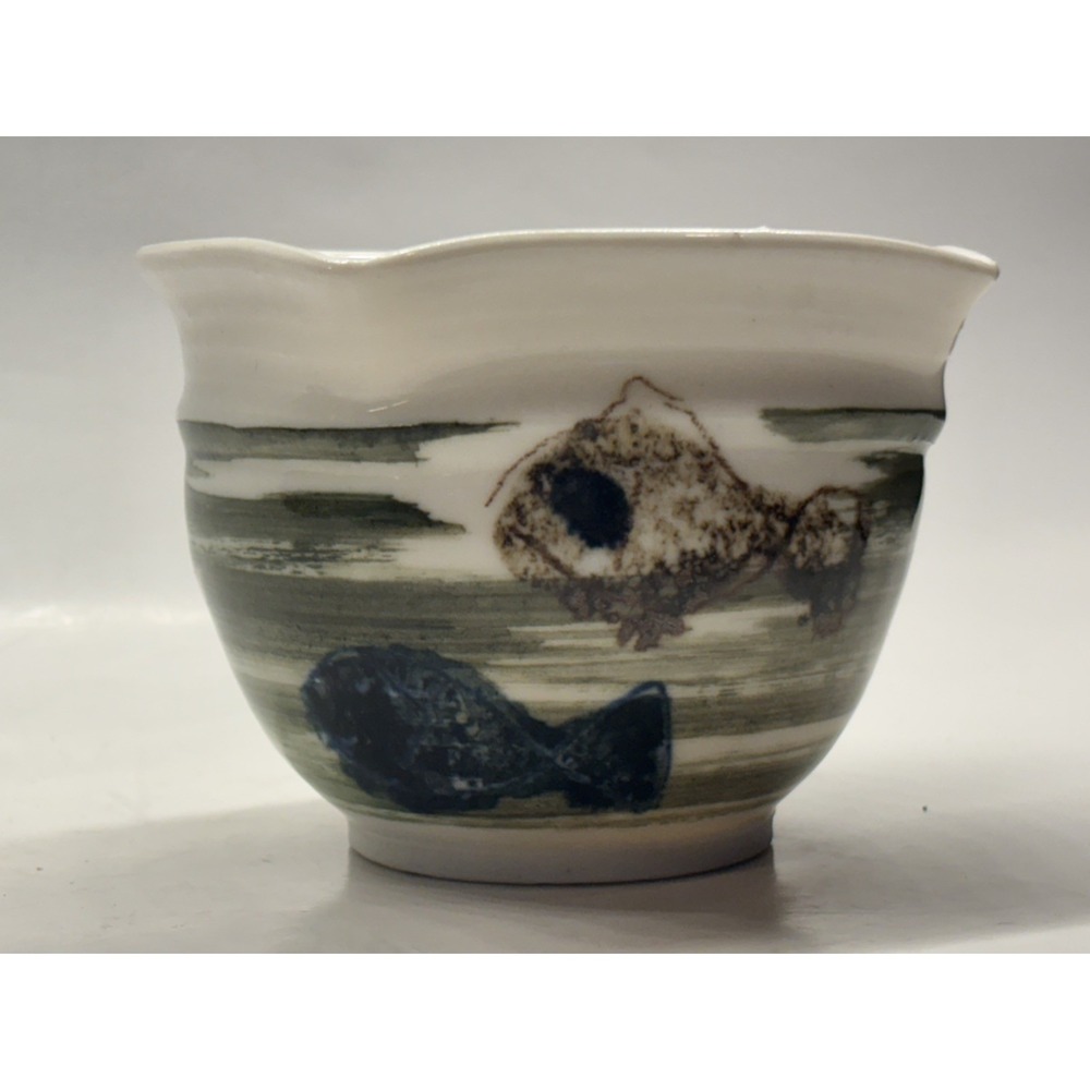 Hand Painted Porcelain Fish dish Bowl Artist signed,